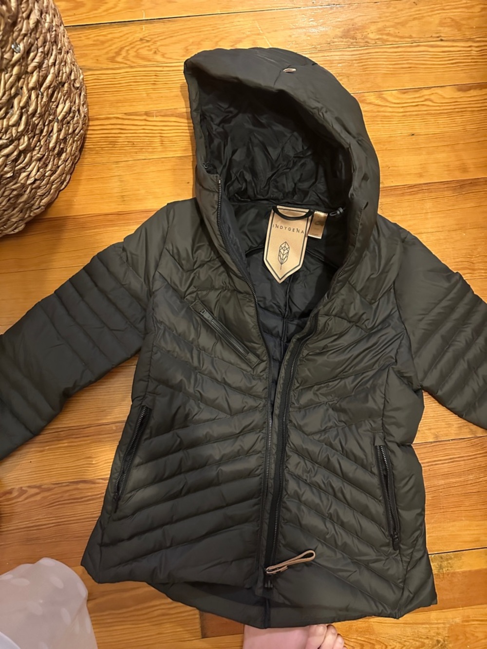 Indygena Women's Hooded Puffer Jacket in Olive Green